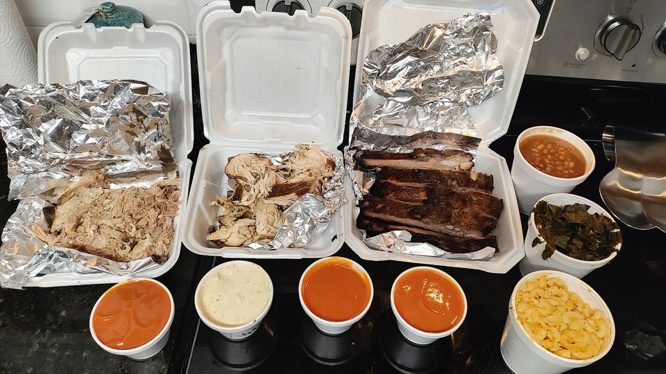 Hearty smoked meats in a casual dining room.